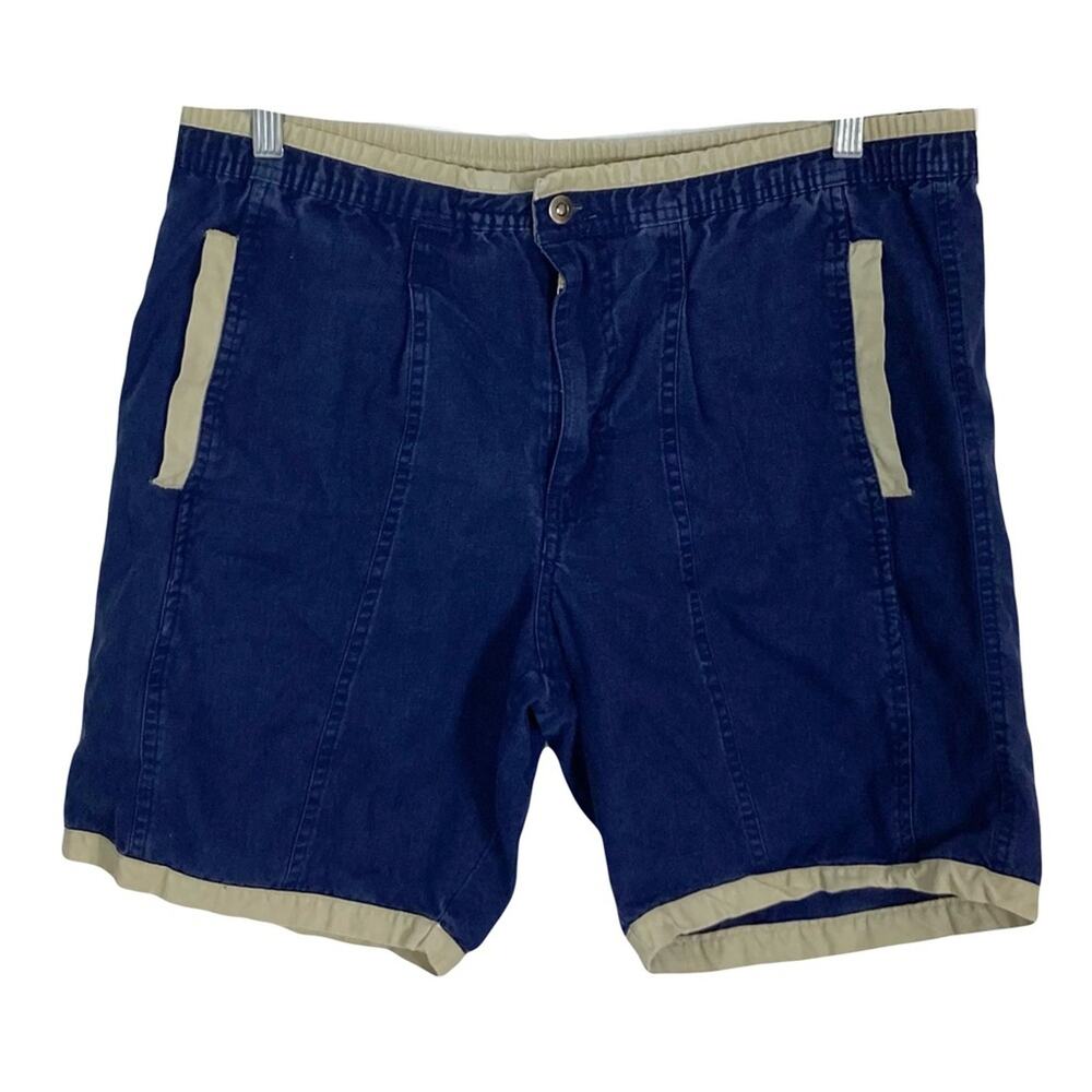 SURF ODYSSEY Shorts S Men Navy Beige Trim 3 Pocket Cotton Ramie